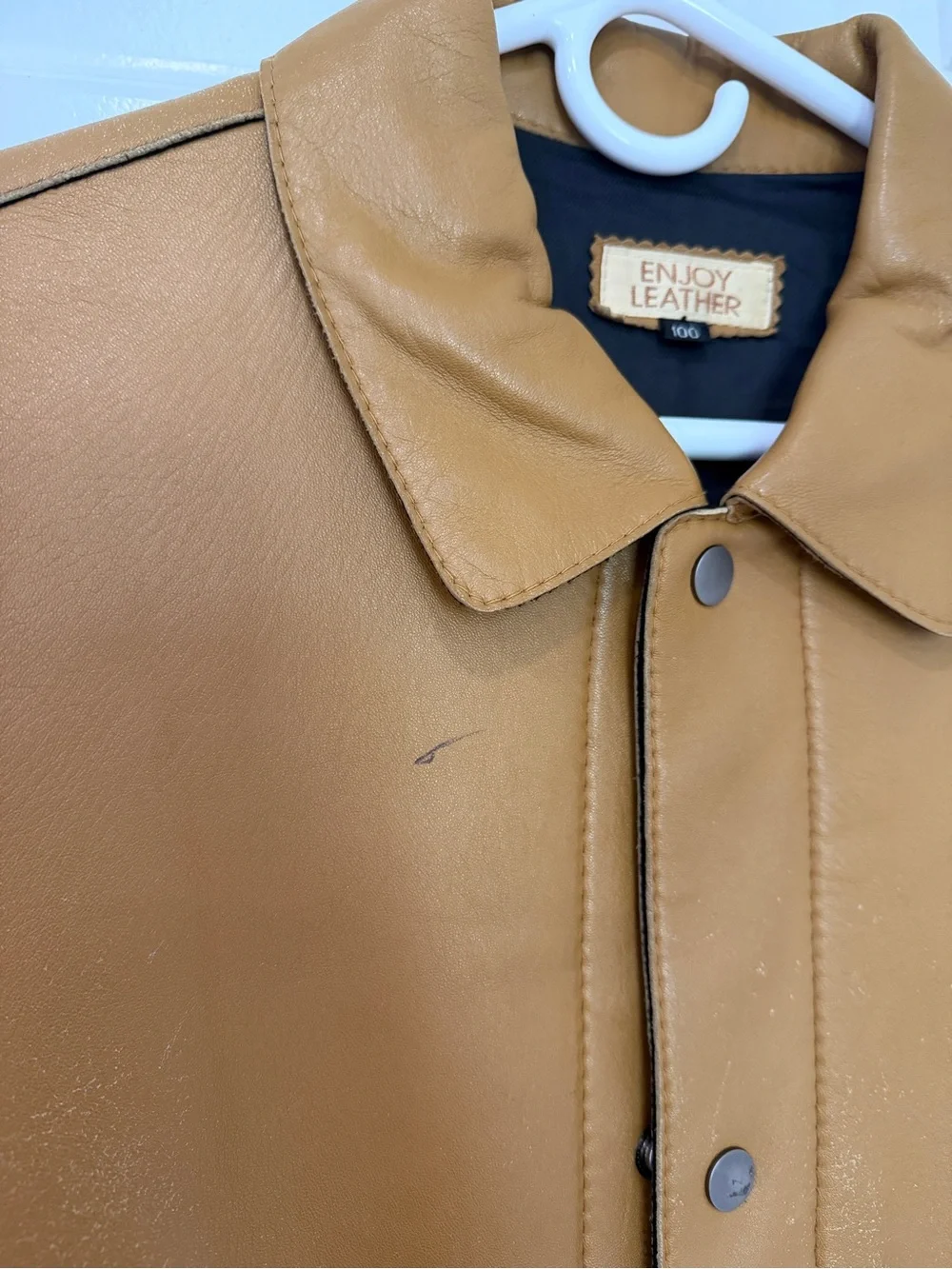 Vintage Men’s “Enjoy Leather” Camel Barn Jacket/Car Coat